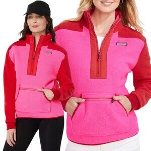 Vineyard Vines 1/4 Zip Colorblock Fleece Pullover Jacket Women's Small Pink Red